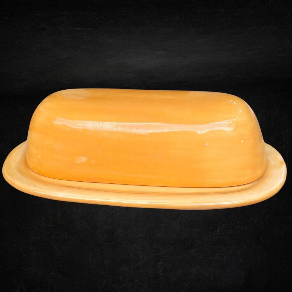 Pottery Barn Sausalito Amber Yellow Ceramic Covered Butter Dish Discontinued